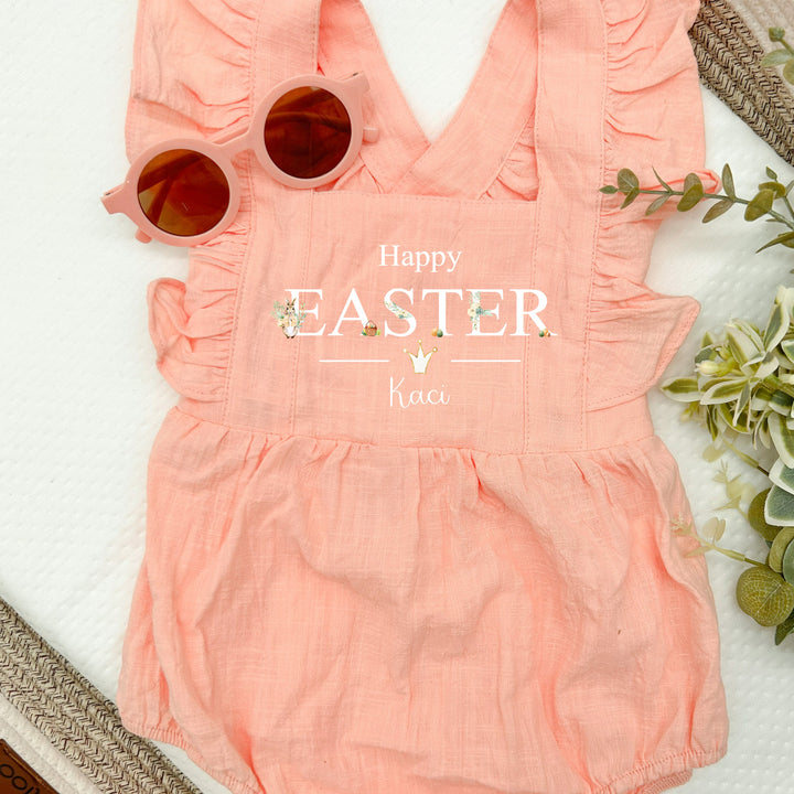 Personalised Happy Easter Ruffle Romper