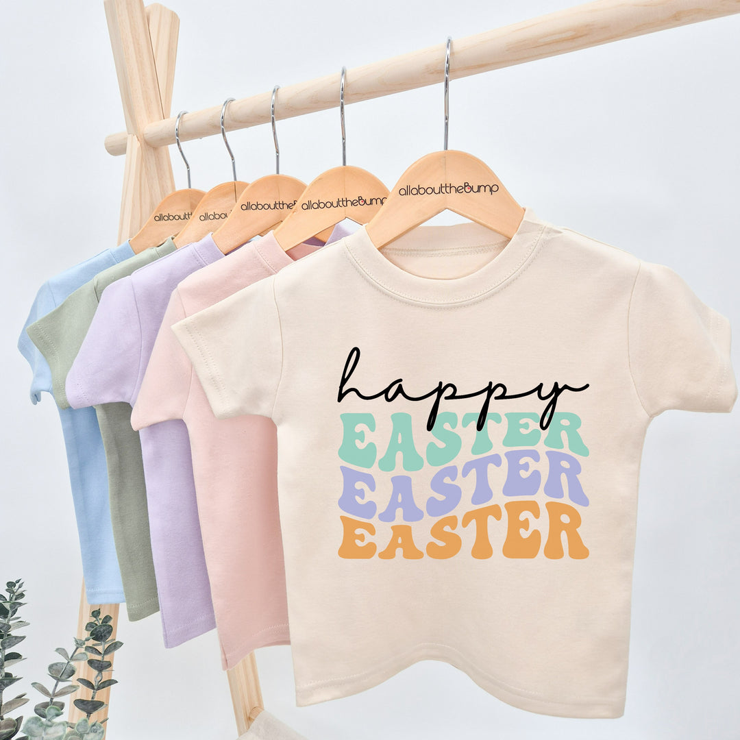 Oatmeal retro style Easter t-shirt that says 'Happy Easter'