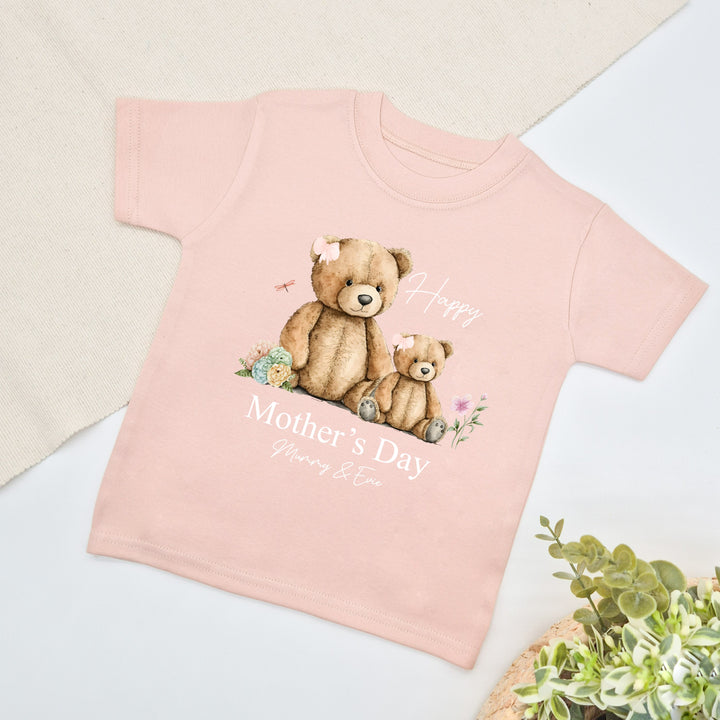 Personalised Happy Mother's Day Pink Teddies T-shirt