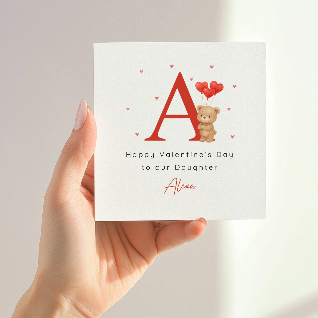 Personalised Brown Bear Initial Happy First Valentine's Day Card