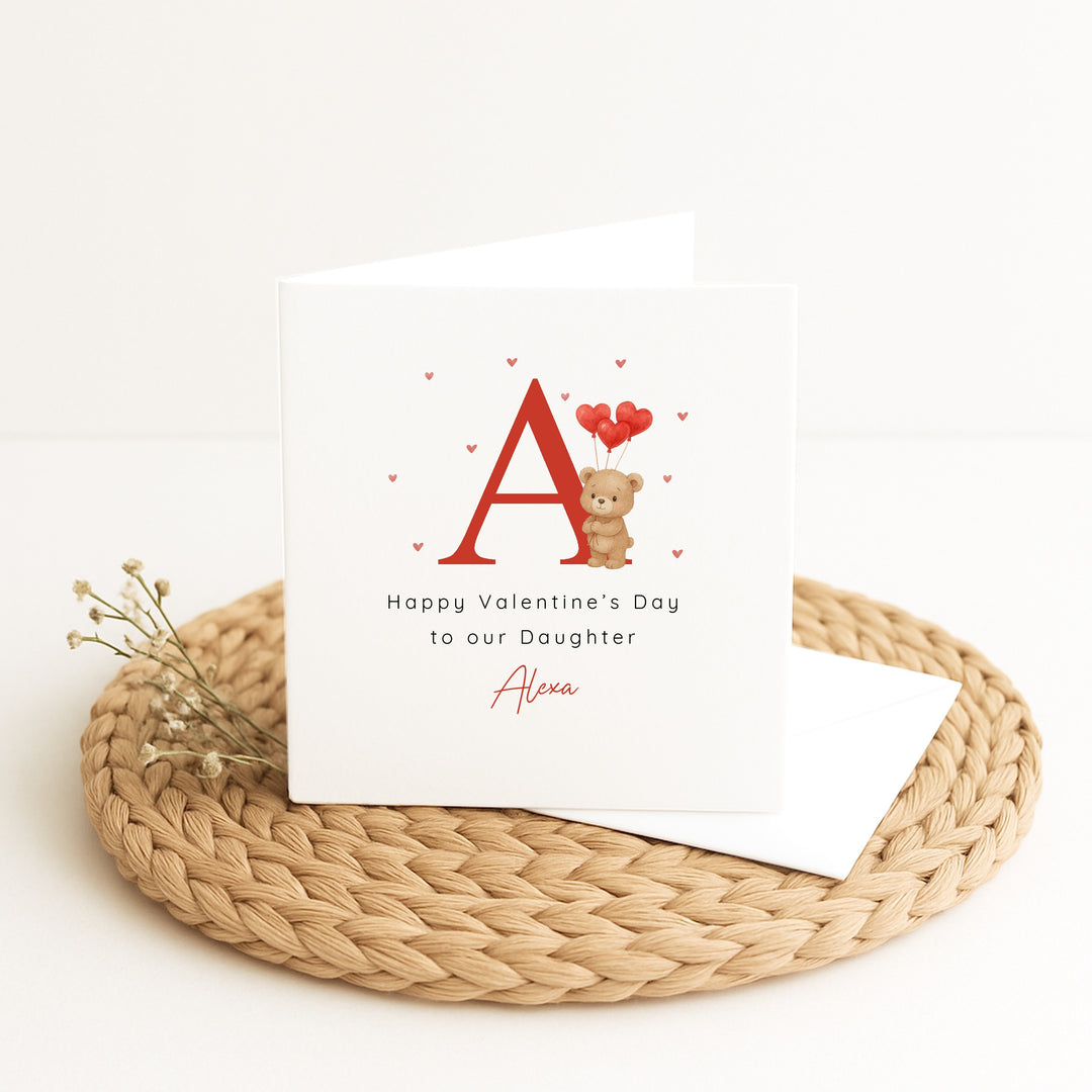 Personalised Brown Bear Initial Happy First Valentine's Day Card