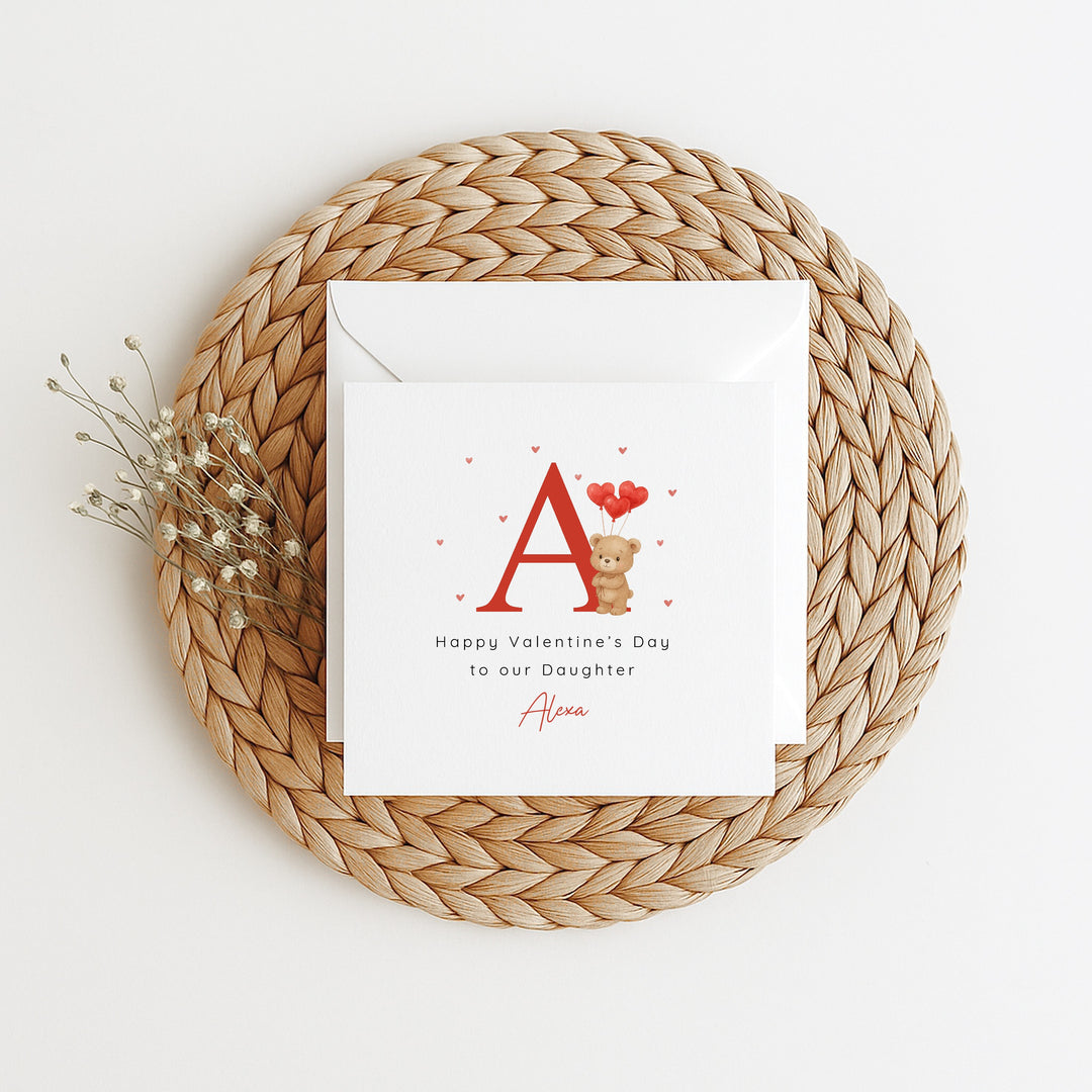 Personalised Brown Bear Initial Happy First Valentine's Day Card