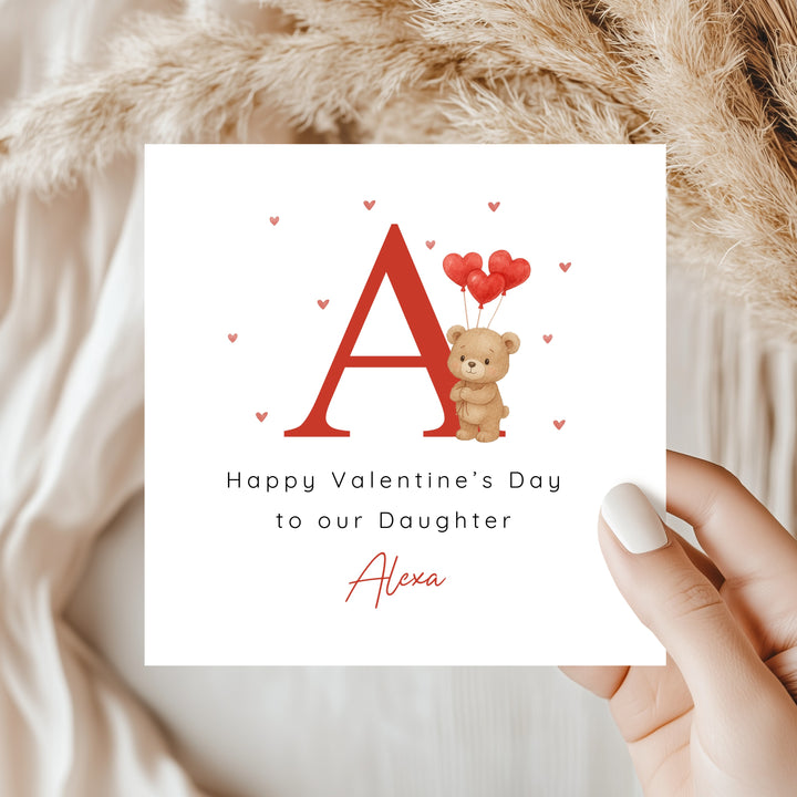 Personalised Brown Bear Initial Happy First Valentine's Day Card