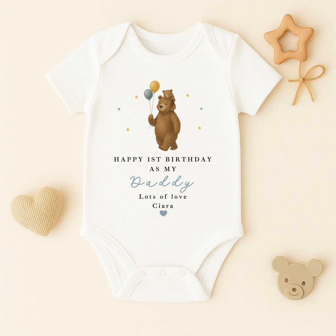 Personalised Brown Bear Happy Birthday Daddy Baby Grow/Vest