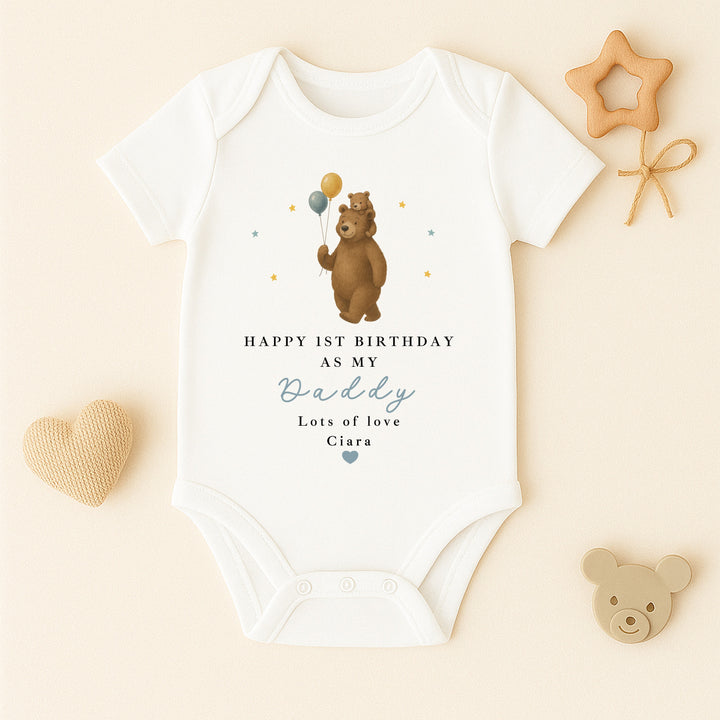 Personalised Brown Bear Happy Birthday Daddy Baby Grow/Vest