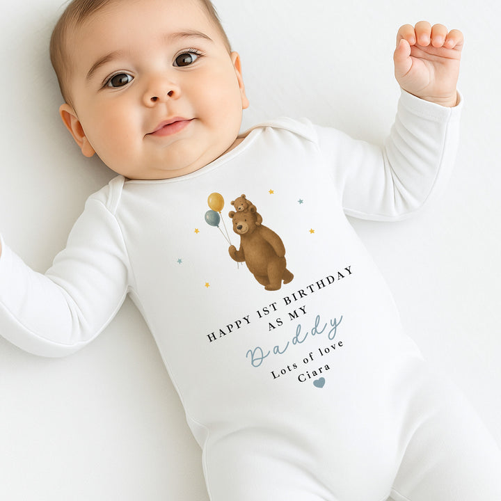 Personalised Brown Bear Happy Birthday Daddy Baby Grow/Vest