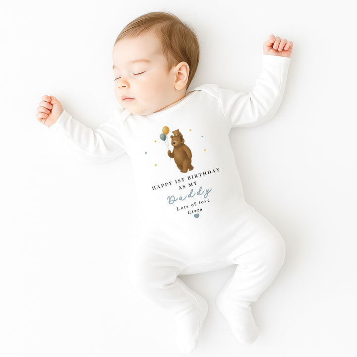 Personalised Brown Bear Happy Birthday Daddy Baby Grow/Vest