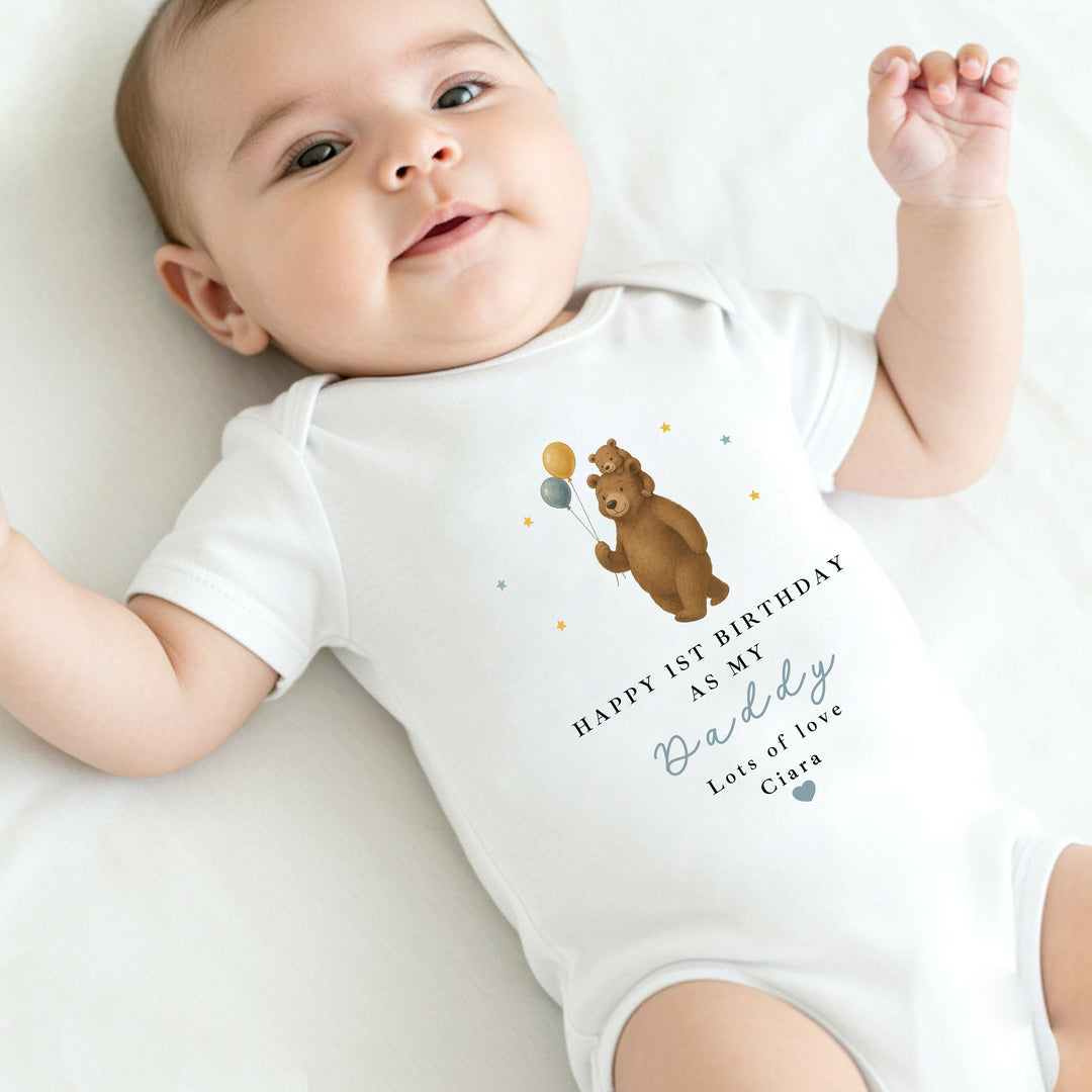 Personalised Brown Bear Happy Birthday Daddy Baby Grow/Vest
