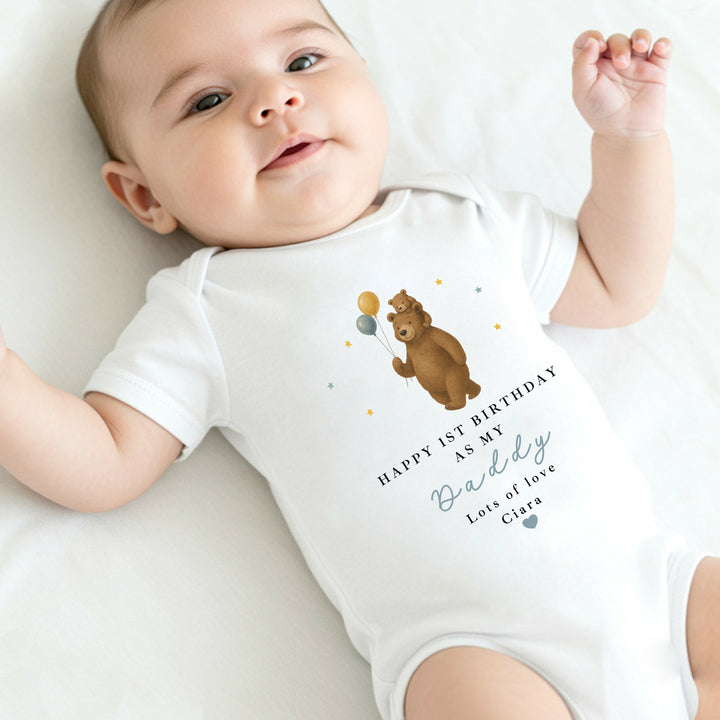 Personalised Brown Bear Happy Birthday Daddy Baby Grow/Vest
