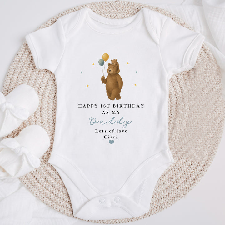 Personalised Brown Bear Happy Birthday Daddy Baby Grow/Vest