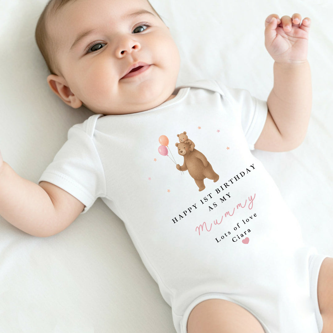 Personalised Brown Bear Happy Birthday Mummy Baby Grow/Vest