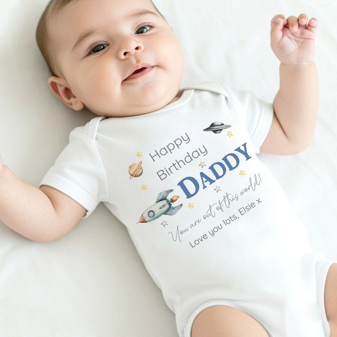 Personalised Out Of This World Happy Birthday Baby Grow/Vest