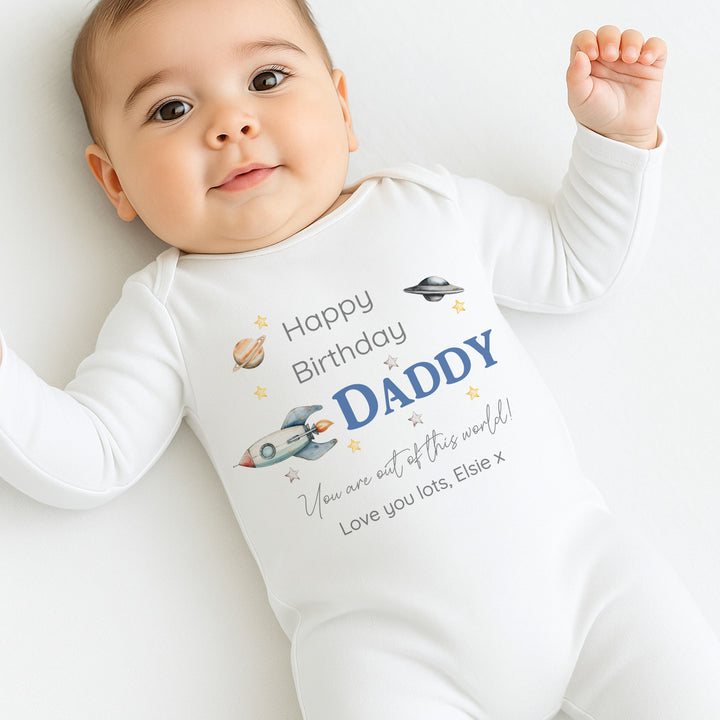 Personalised Out Of This World Happy Birthday Baby Grow/Vest