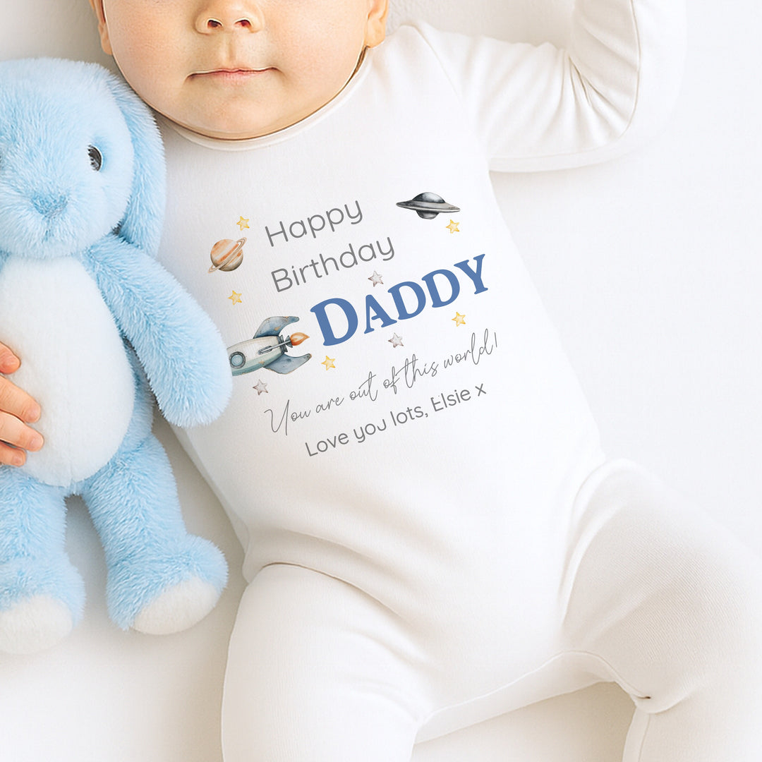 Personalised Out Of This World Happy Birthday Baby Grow/Vest