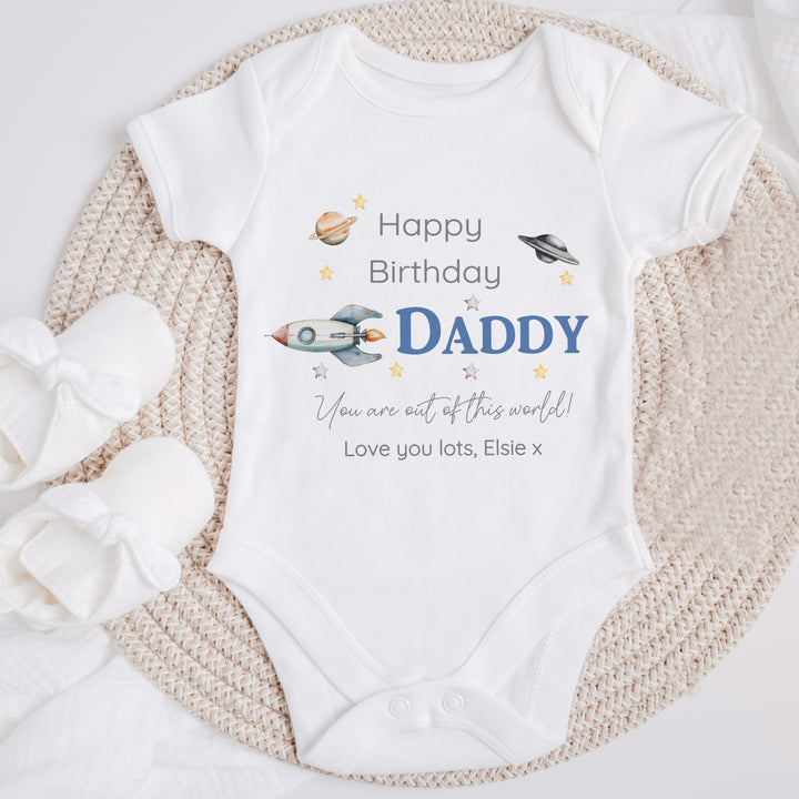 Personalised Out Of This World Happy Birthday Baby Grow/Vest