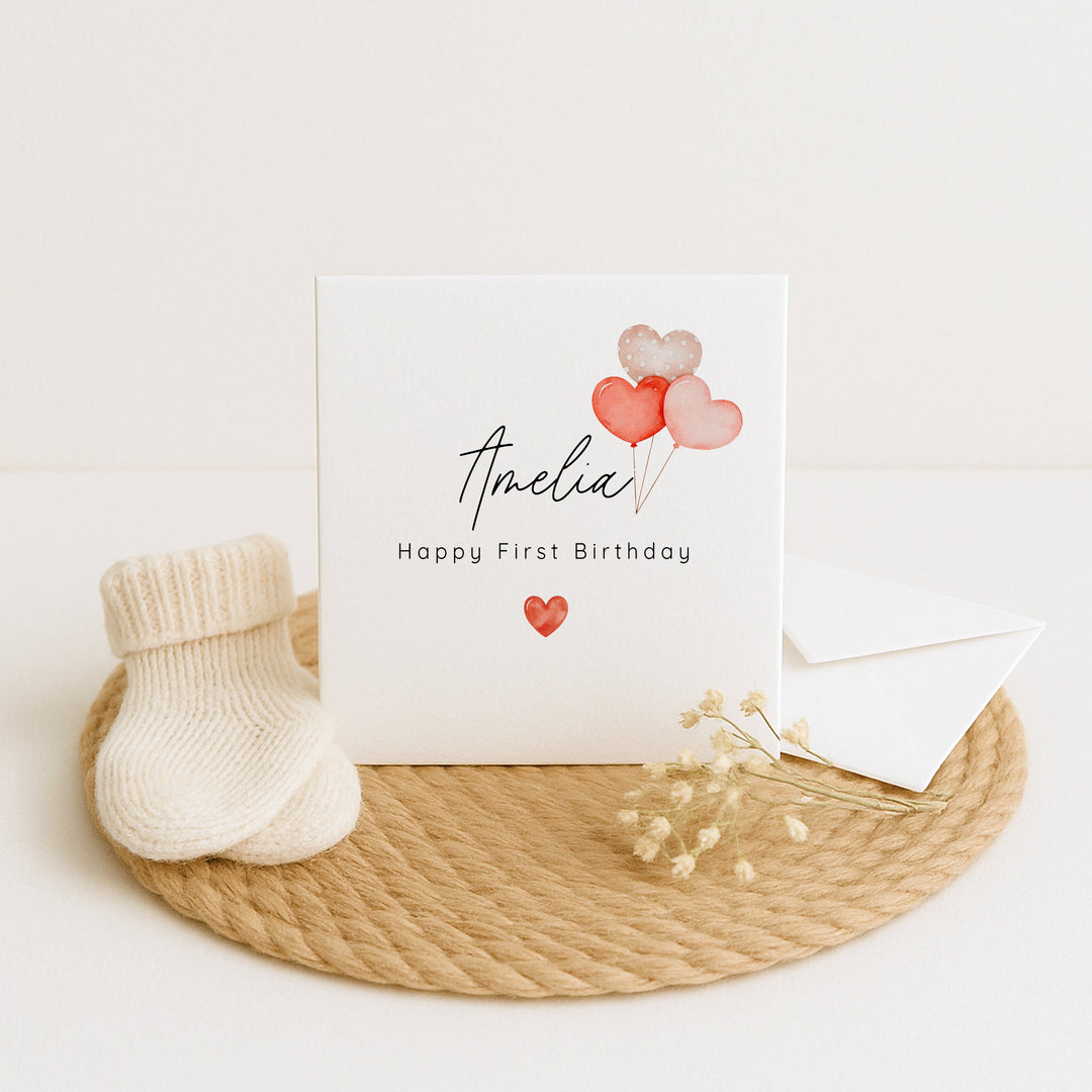 Personalised Heart Balloons Birthday Card