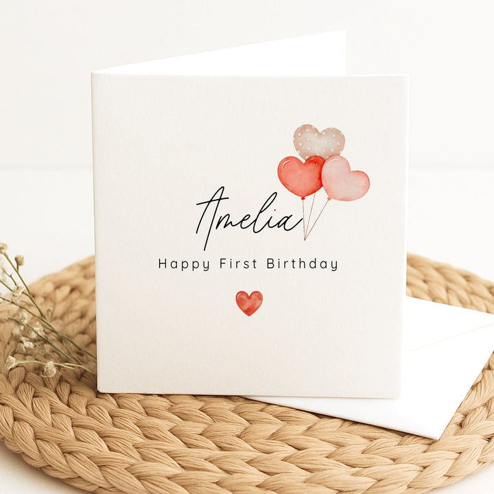 Personalised Heart Balloons Birthday Card