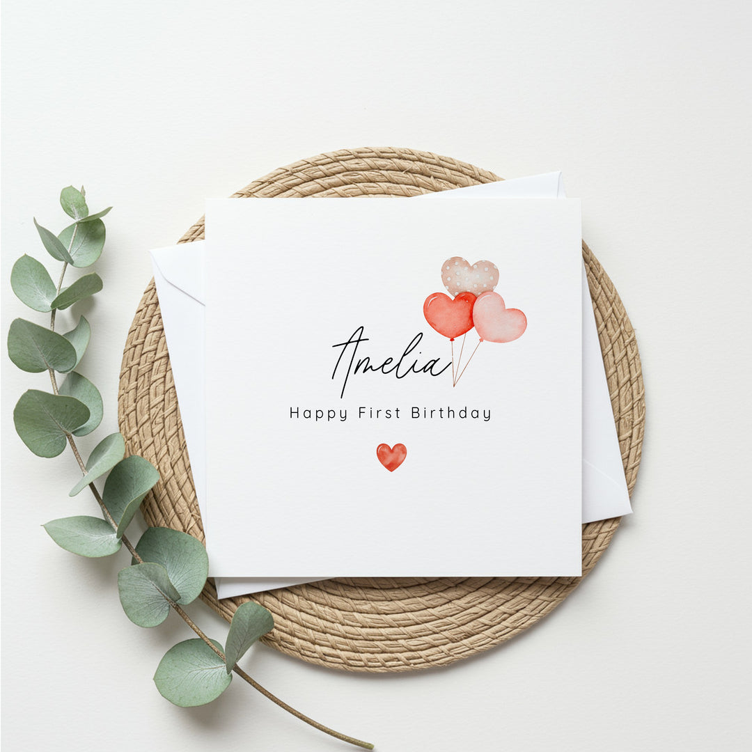 Personalised Heart Balloons Birthday Card
