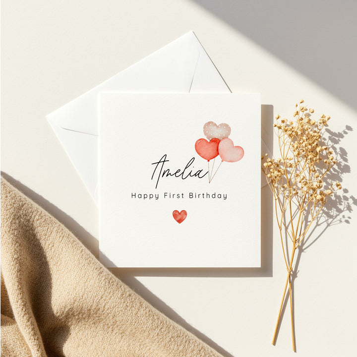 Personalised Heart Balloons Birthday Card