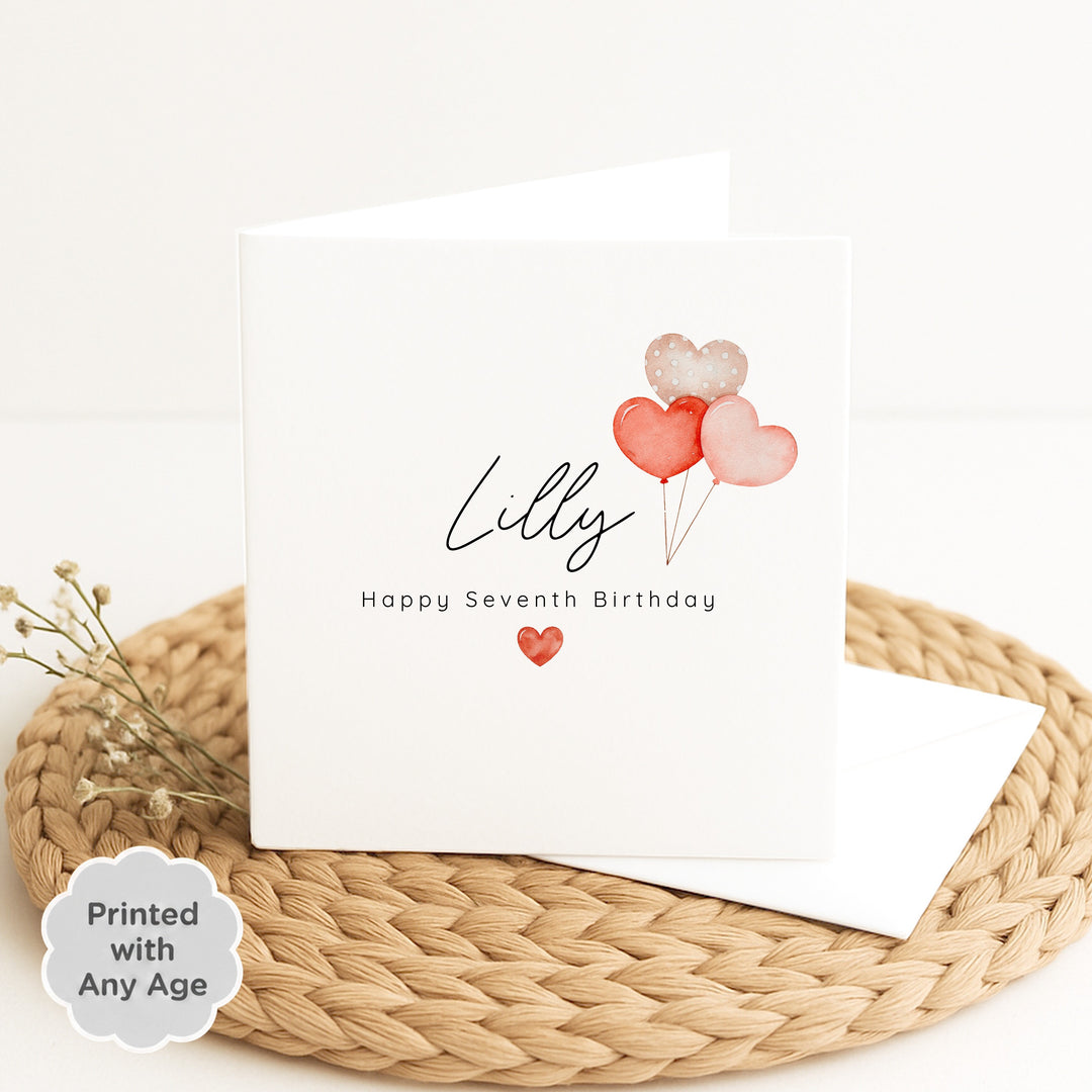 Personalised Heart Balloons Any Age Birthday Card