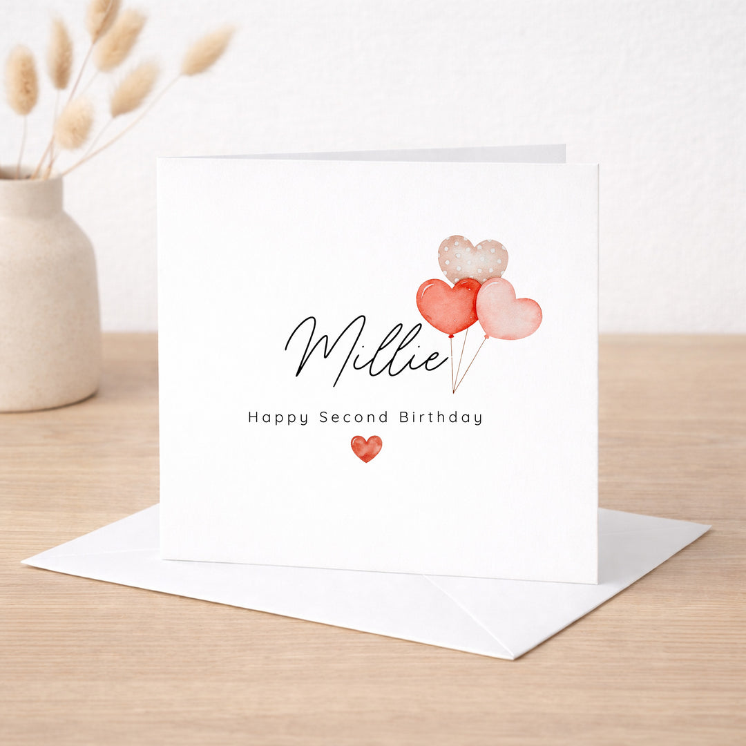 Personalised Heart Balloons Any Age Birthday Card