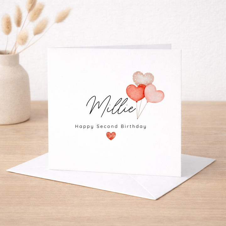 Personalised Heart Balloons Any Age Birthday Card