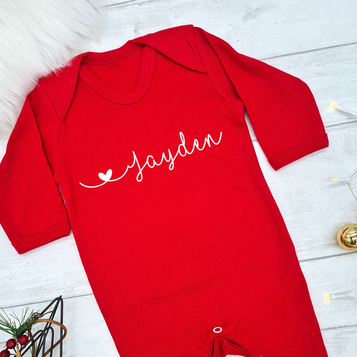 Personalised Heart Name Red Babygrow