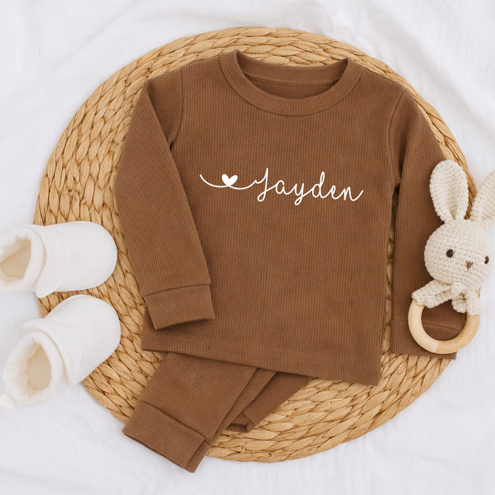 Personalised White Heart Ribbed Loungewear