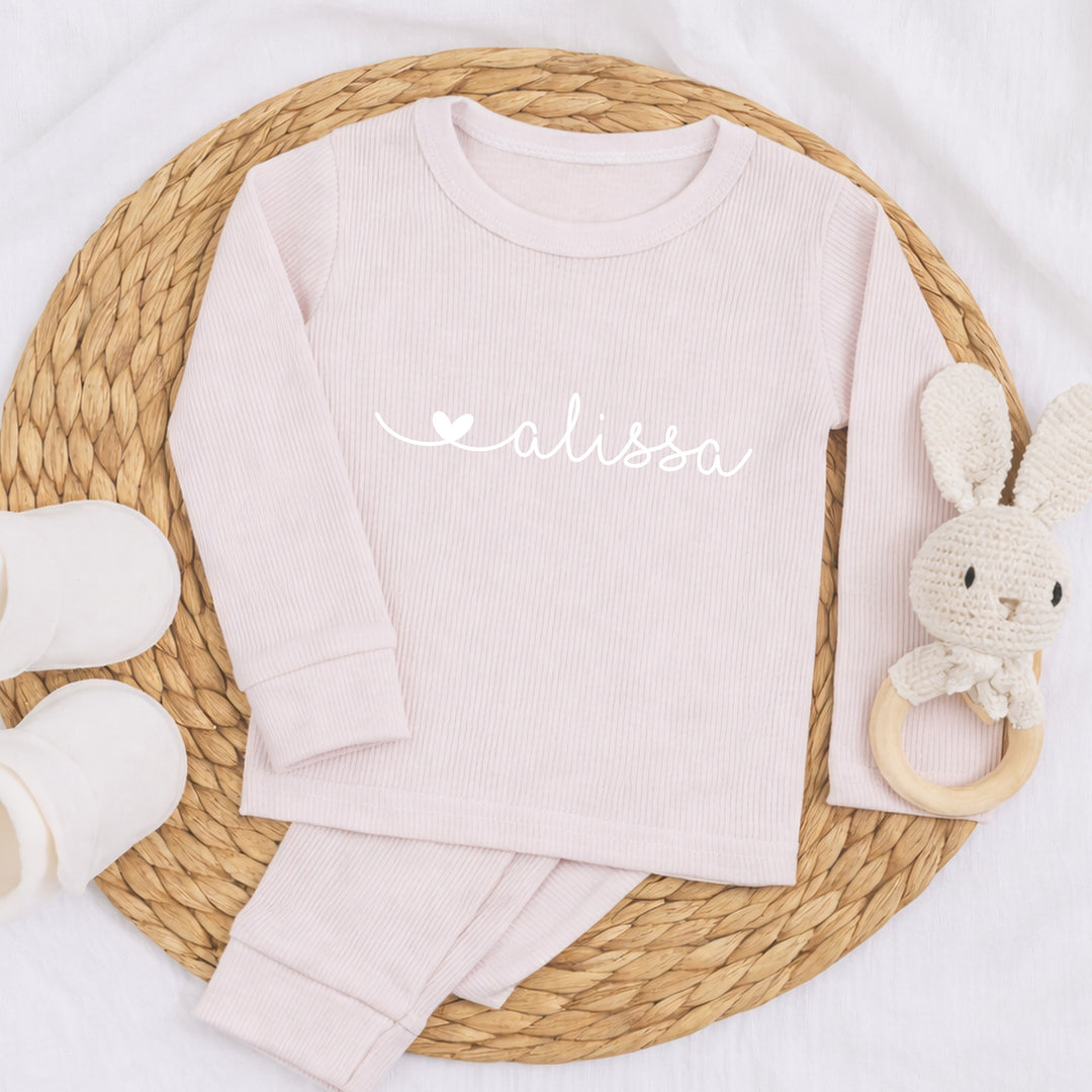 Personalised White Heart Ribbed Loungewear