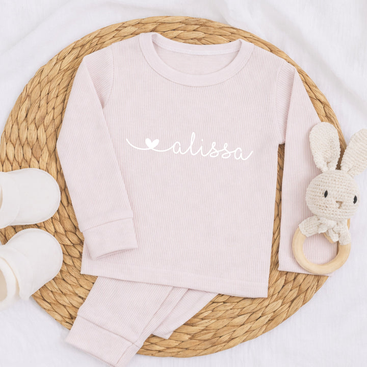 Personalised White Heart Ribbed Loungewear