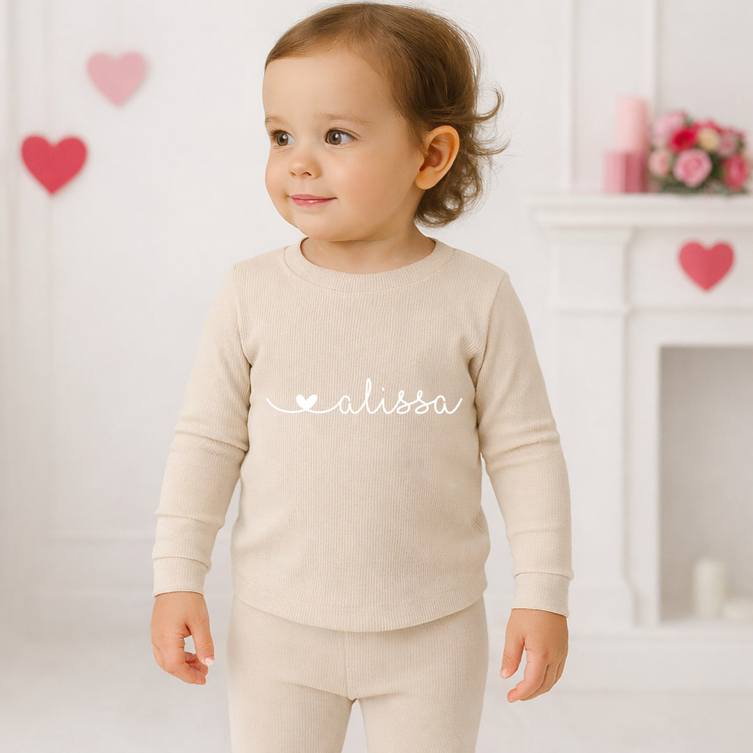 Personalised White Heart Ribbed Loungewear