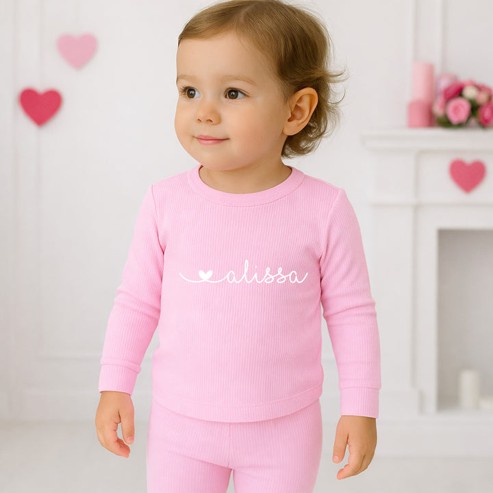 Personalised White Heart Ribbed Loungewear