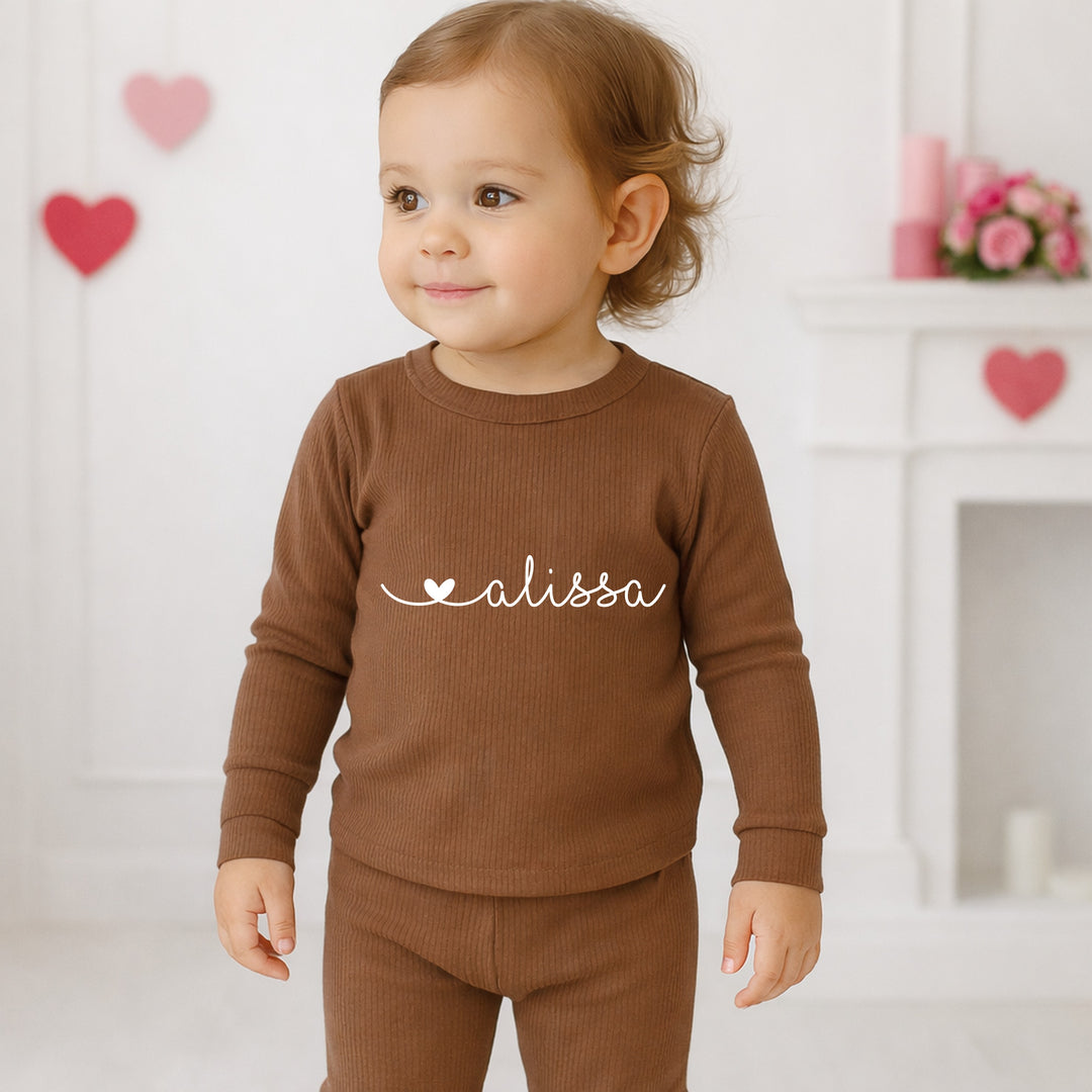 Personalised White Heart Ribbed Loungewear