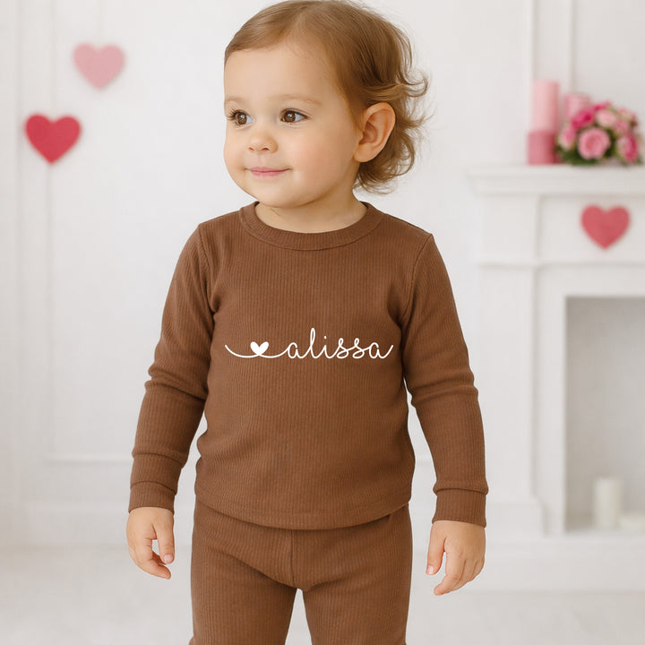 Personalised White Heart Ribbed Loungewear