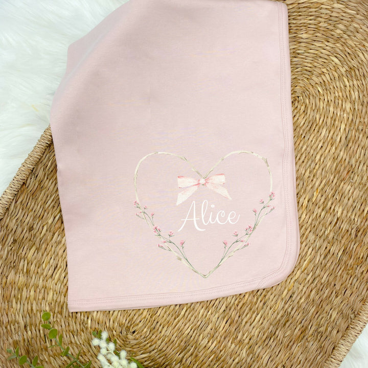 Personalised Heart Wreath Babygrow with optional Heaband & Blanket