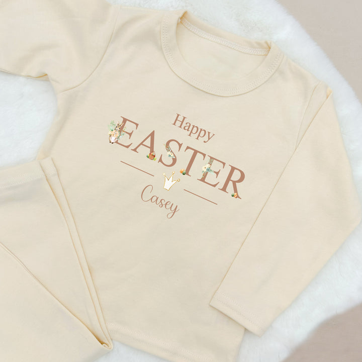 Personalised Happy Easter Rabbit Beige Pyjamas