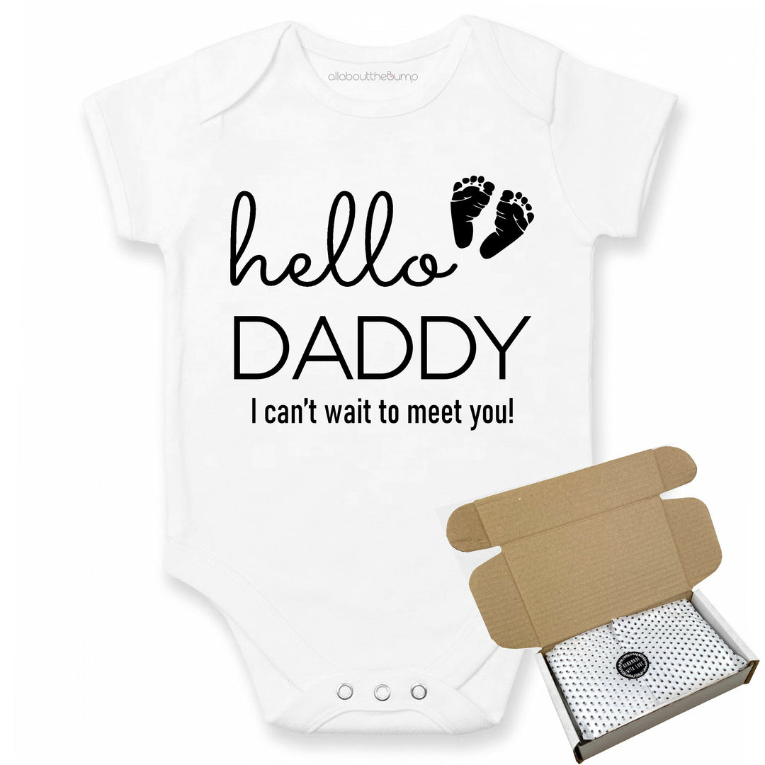 This baby announcement vest can be brought in a box lined with tissue paper