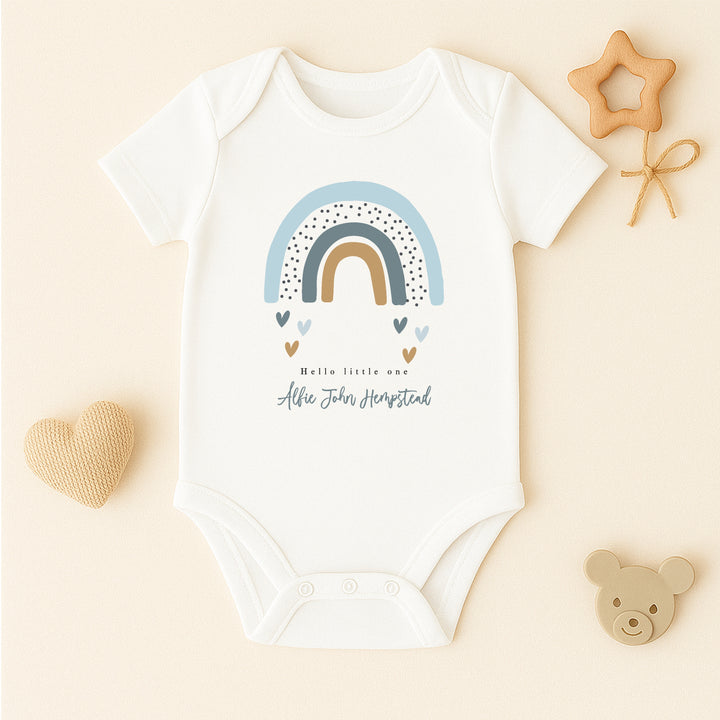 Personalised Hello Little One Blue Rainbow Babygrow/Vest