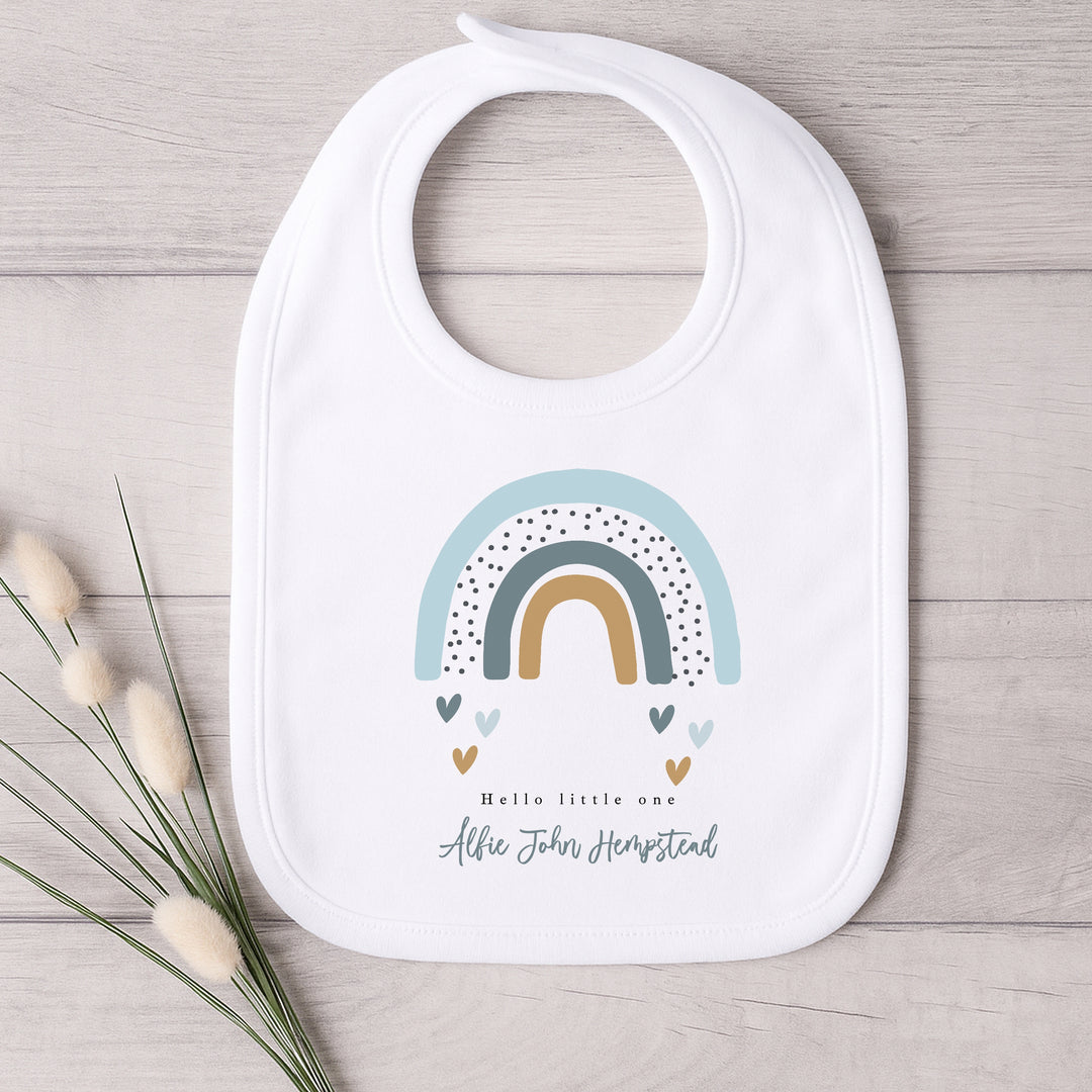 Personalised Hello Little One Blue Rainbow Babygrow/Vest