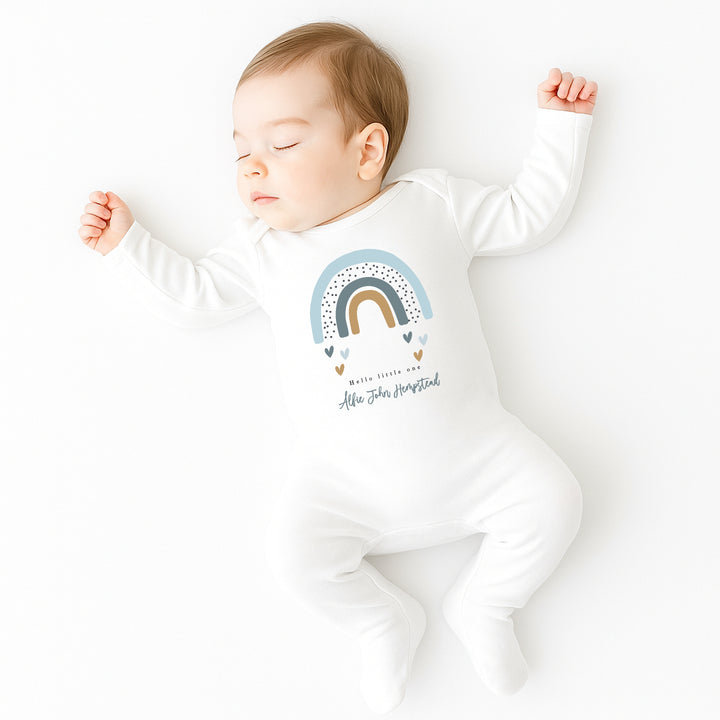 Personalised Hello Little One Blue Rainbow Babygrow/Vest