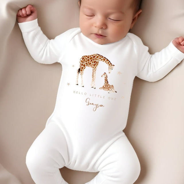 Personalised Giraffe Hello Little One Babygrow/Vest