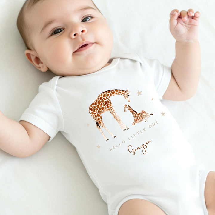 Personalised Giraffe Hello Little One Babygrow/Vest