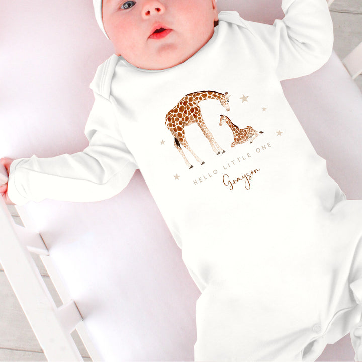 Personalised Giraffe Hello Little One Babygrow/Vest