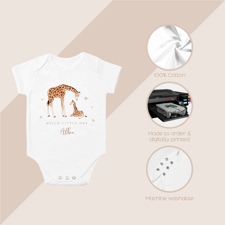 Personalised Giraffe Hello Little One Babygrow/Vest