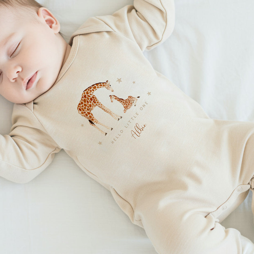 Personalised Giraffe Hello Little One Babygrow/Vest