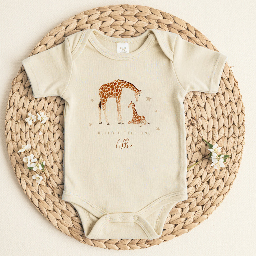 Personalised Giraffe Hello Little One Babygrow/Vest