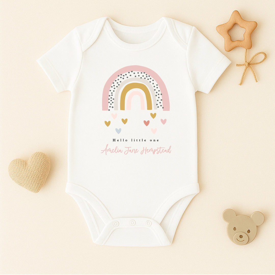 Personalised Hello Little One Pink Rainbow Babygrow/Vest