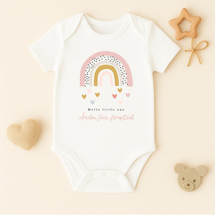 Personalised Hello Little One Pink Rainbow Babygrow/Vest