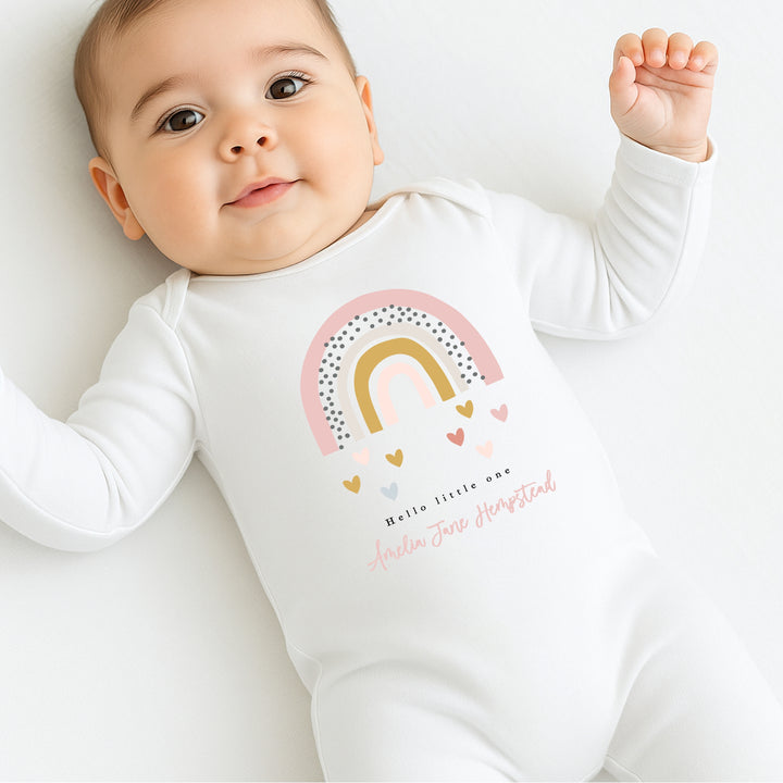 Personalised Hello Little One Pink Rainbow Babygrow/Vest