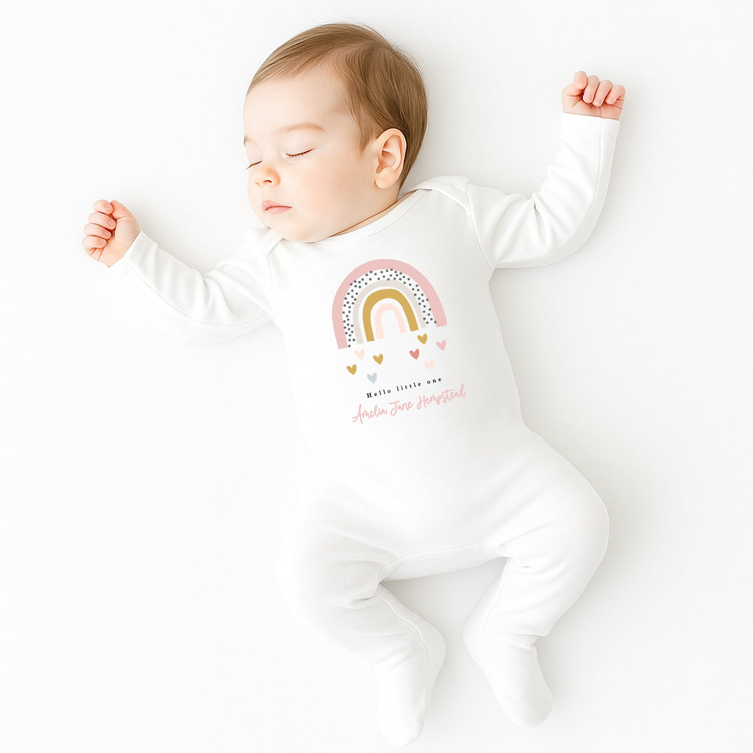 Personalised Hello Little One Pink Rainbow Babygrow/Vest
